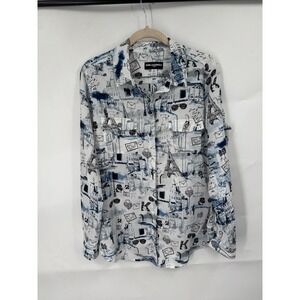Karl Lagerfeld Paris Art Print Button Front Blouse Women S White Doodle Art